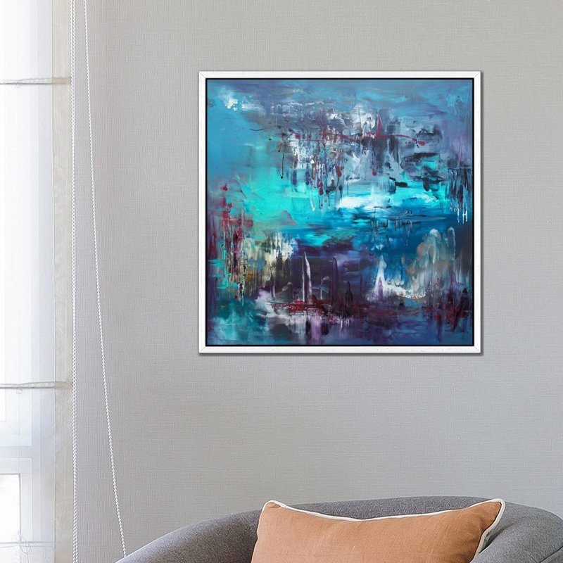 Sapphire Lagoon 1 Piece Wall Art on Canvas, 66.04 cm H x 66.04 cm W x 4.445 cm D, White Floater Framed