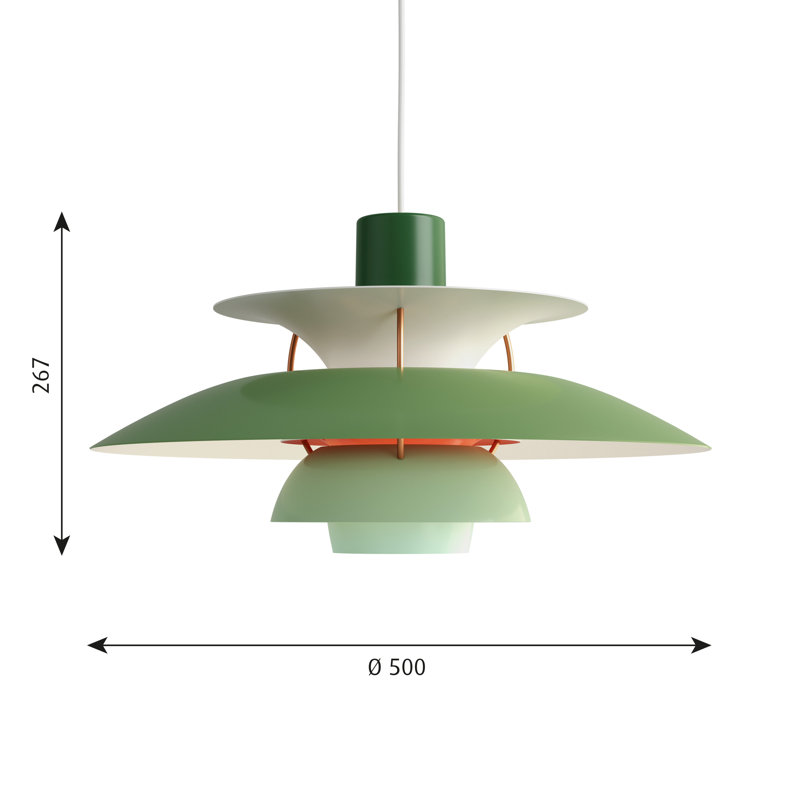 PH 5 1 - Light Pendant, Hues of Green, 10.5" H x 19.5" W x 19.5" D