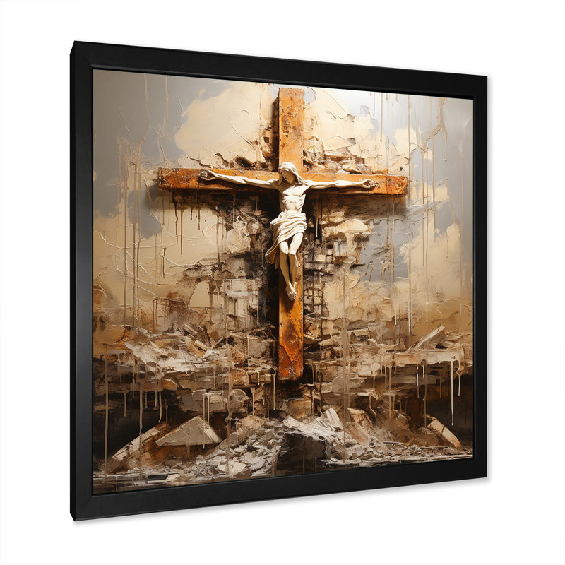 Divine Love, croix religieuse sur toile, H 30 po x l 30 po x P 1 po, Cadre simple noir