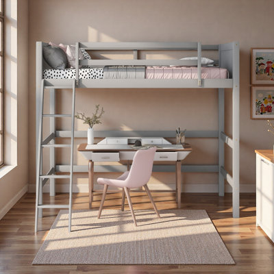 Lit mezzanine simple en bois massif avec échelle