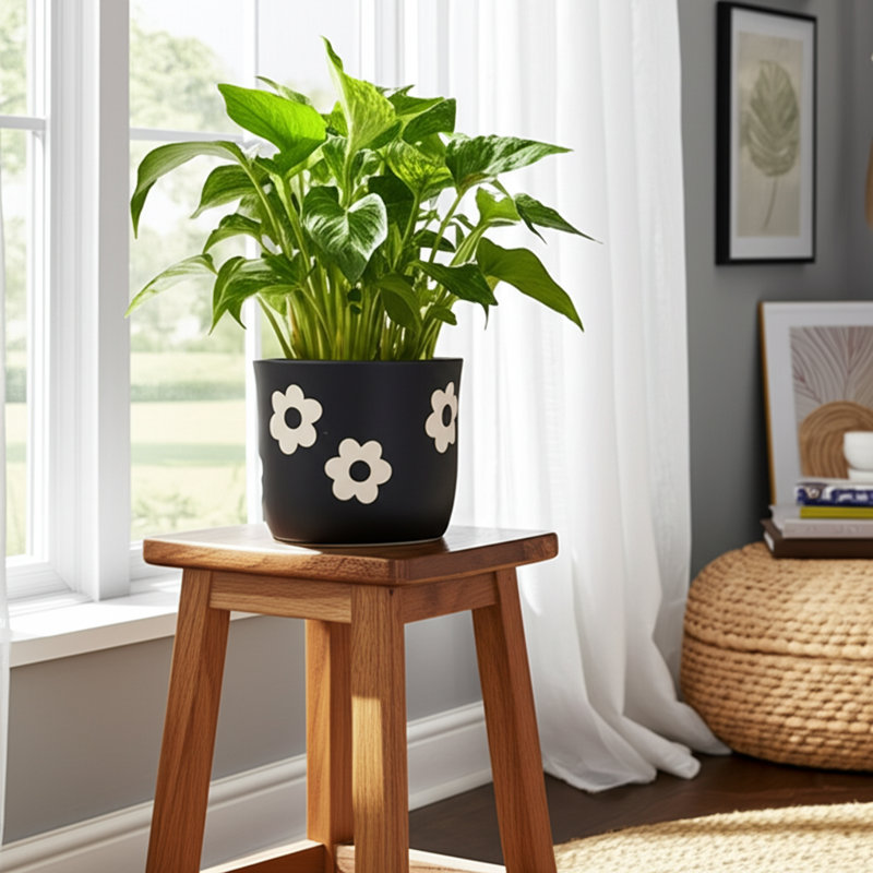 Sagebrook Home 6" Flower Power Planter, Black/White, Black White