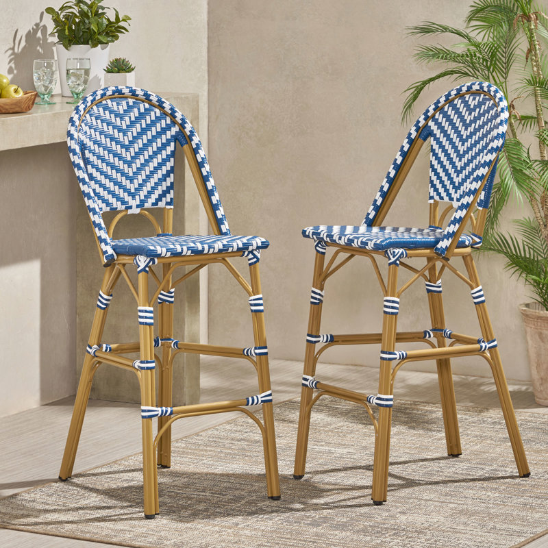 Outdoor French  2  - 29.5" Height, Navy Blue And White, Aluminum Frame With Effect, Pe , Rustproof, Garden  2  -Like Finish, Rust ,