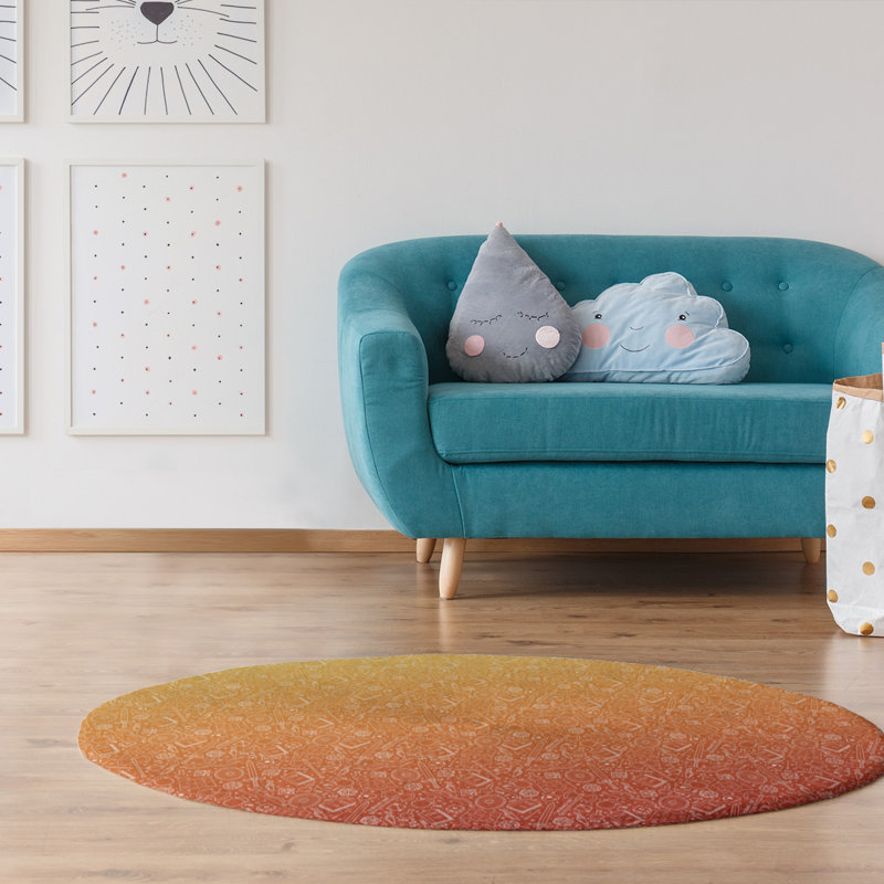 Tapis de zone jaune/orange dégradé, Rond 5 pi