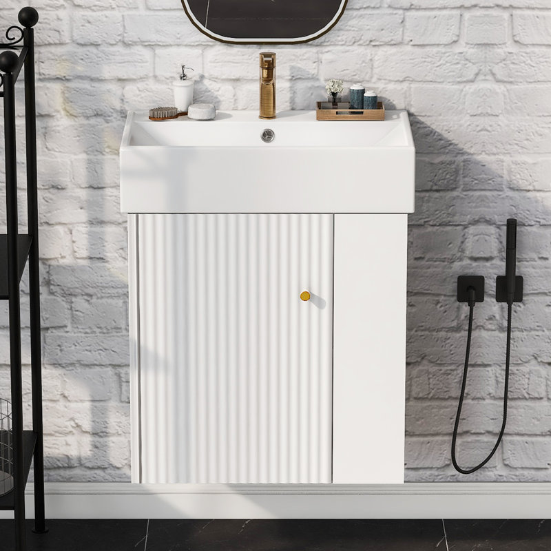 Lynice 21.6'' Single Bathroom Vanity with Top, White, Gold