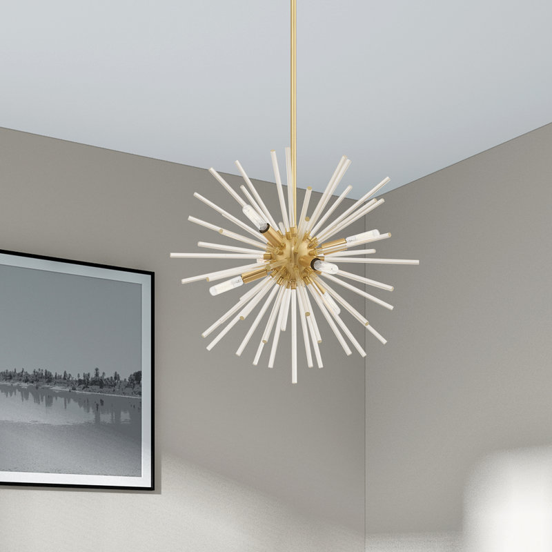 Lustre sphérique spoutnik à 8 lumières Ryzen, Laiton satiné, H 50,75 po x l 20 po x P 20 po