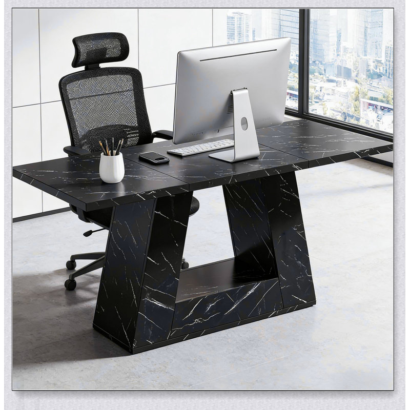 Bureau spacieux avec placage en faux marbre, idéal pour les espaces de travail professionnels et à la maison, durable et élégant