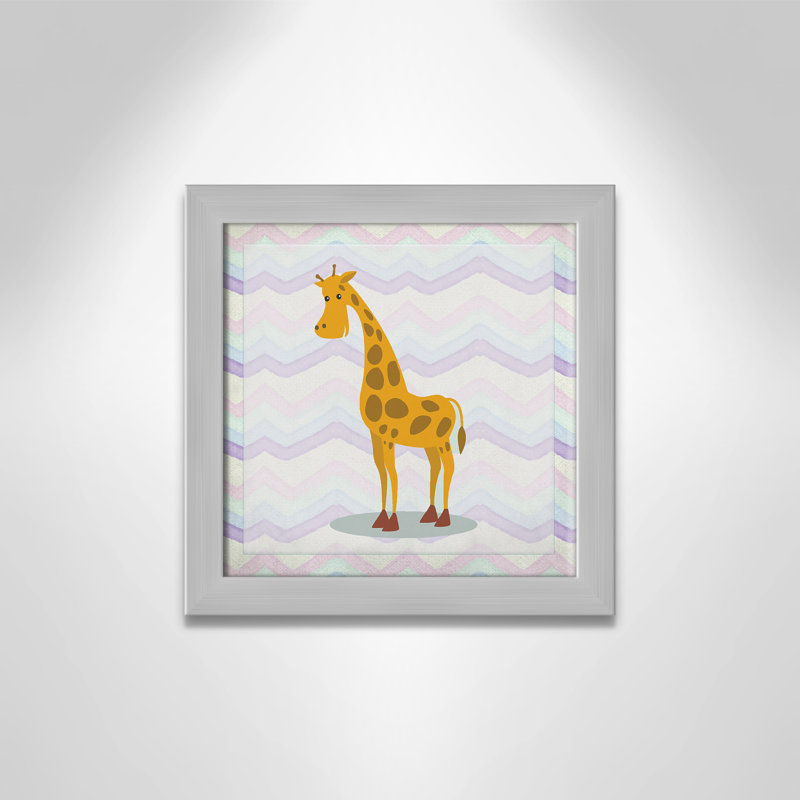 Décalcomanie murale «Pink Giraffe Time», Encadré plat argent, H 12 po x l 12 po x P 0,6 po