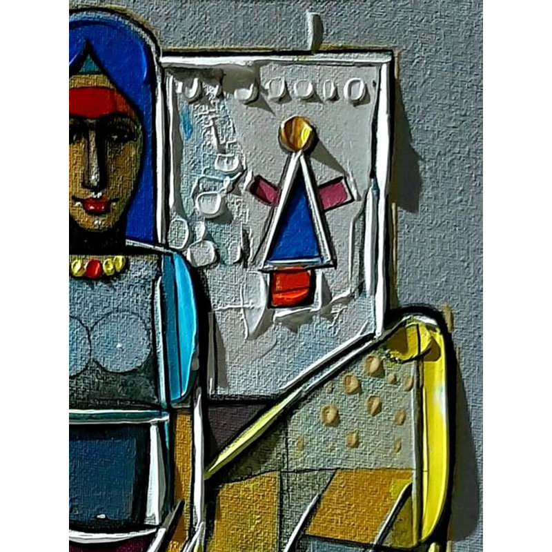 Fille assise | Acrylique sur toile | Peinture de Girish Adannavar