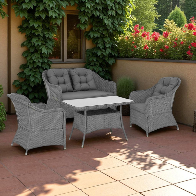129cm Wide Outdoor Straight Patio Sectional Set with Cushions