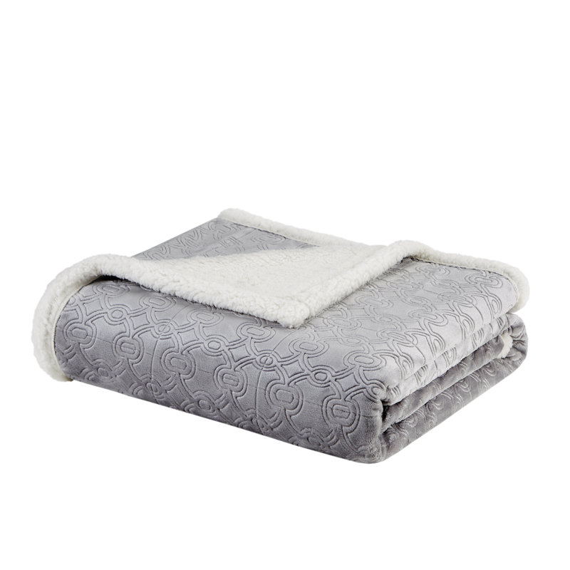 Jeté en peluche texturé Elma, Gris