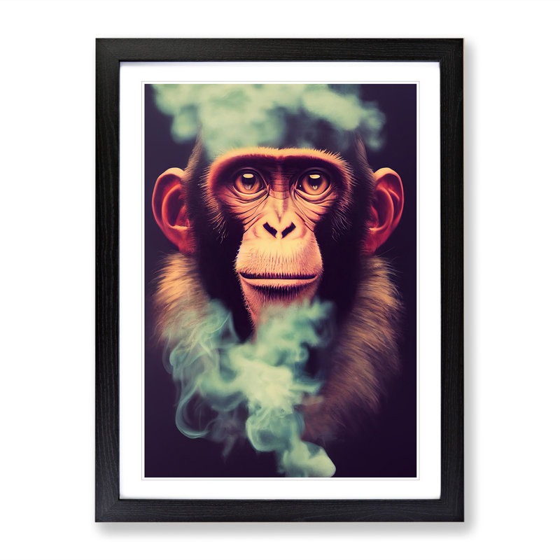 Monkey in the Smoke - Framed Print, Black, 64cm H x 46cm W