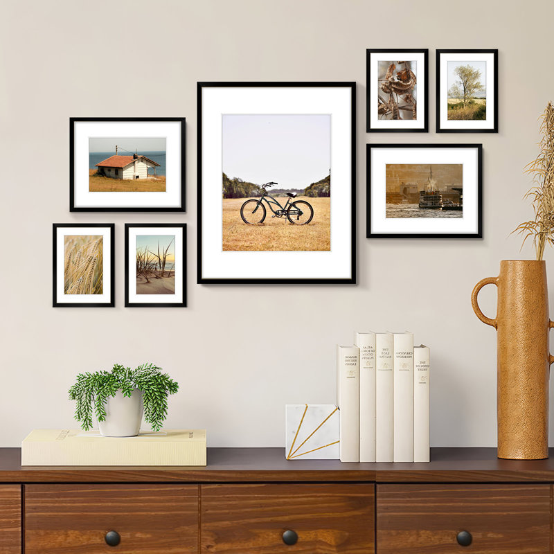 Drennon Metal Picture Frame - Set of 7 with Mat, Black