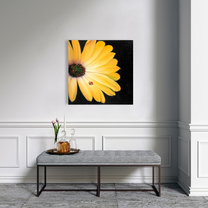 Marguerite jaune et toile coccinelle - art de décoration botanique