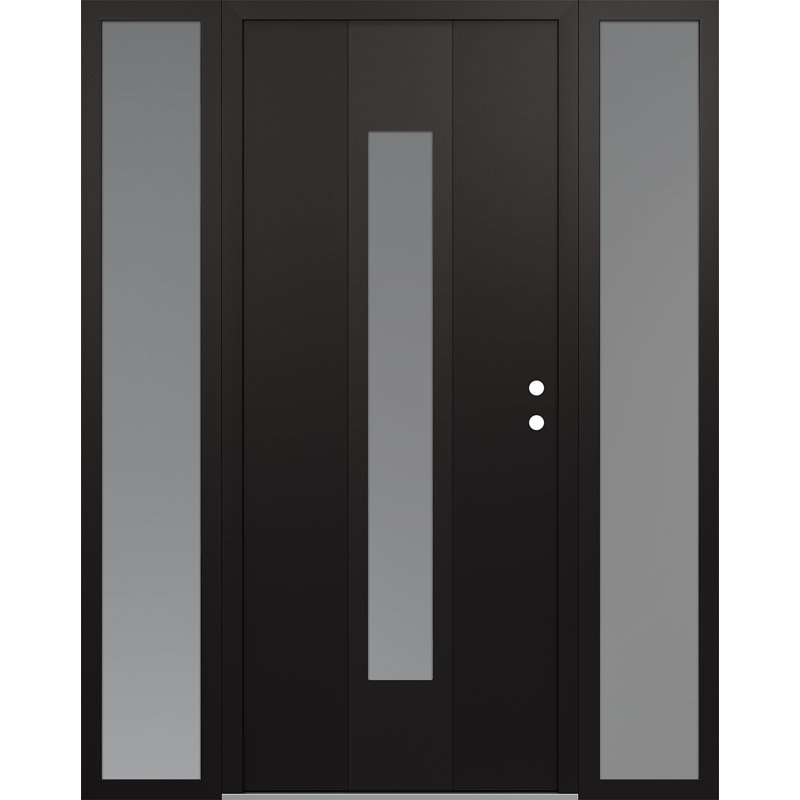 Porte d'entrée pré-suspendue en acier à panneau gauche avec deux côtés, L 65,69 po x H 81,69 po, Givré, Noir / blanc