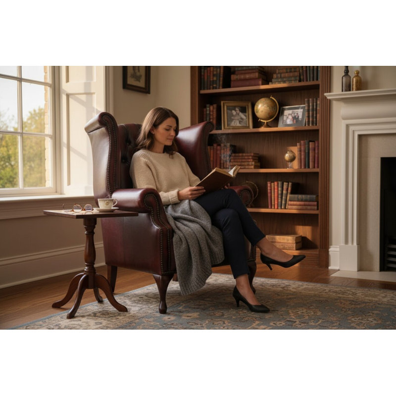 Upholstered Wingback Chair, Antique Oxblood
