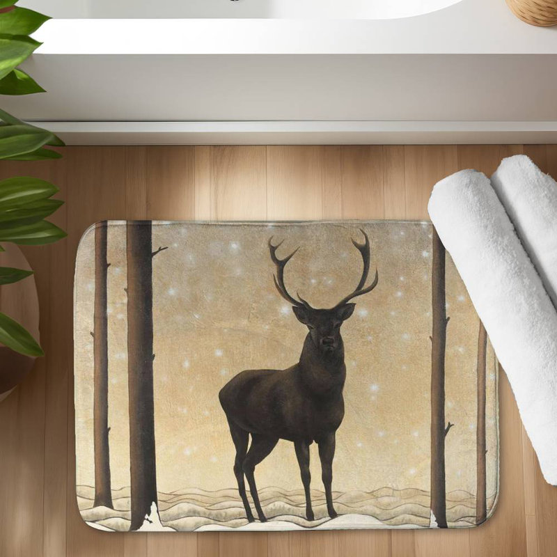 Roe deer in winter Bath Mat with Non-Slip Backing - Quick Dry Memory Foam Bathroom Rug - Absorbent - Modern Plush Spa-Style - Machine Washable
