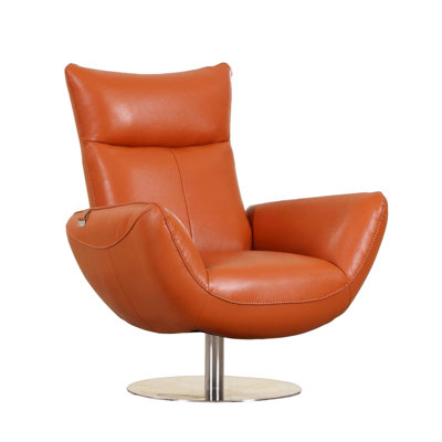 Méridienne en cuir moderne - Structure en bois franc orange 22 po avec couche de rembourrage en mousse séchée au four et base en bois massif brésilien avec coussin de coins renforcés