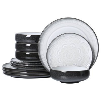  ALOFMO Lotus Relief 12 Piece Stoneware Dinnerware Set - Service For 4