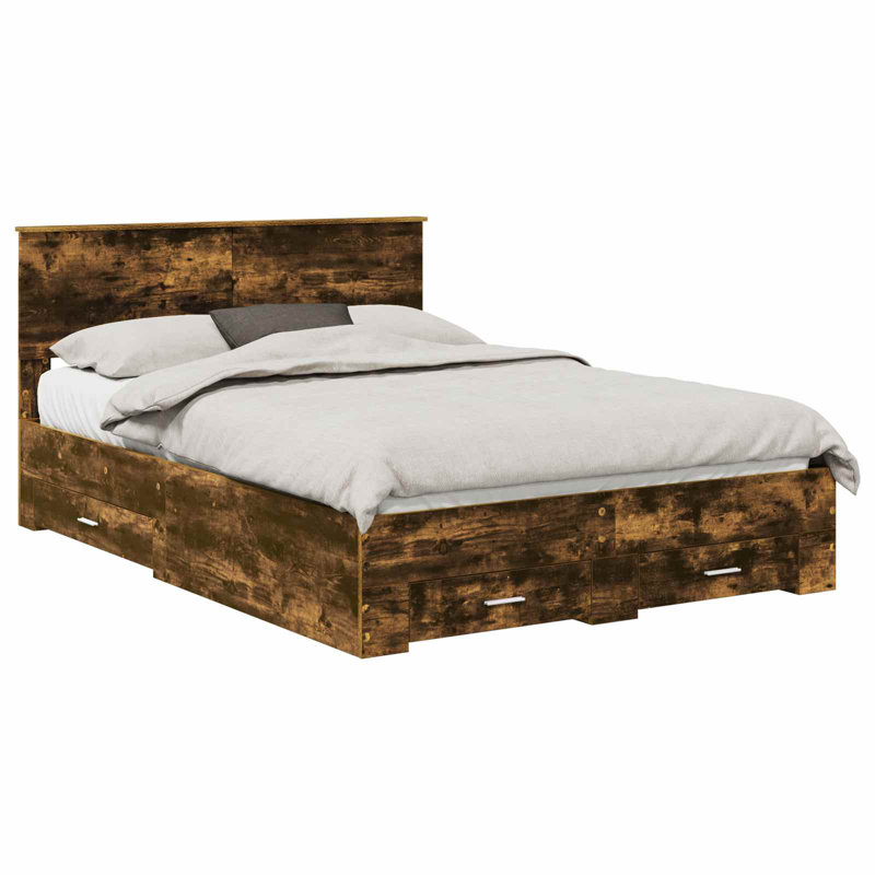 Bed Frame, European Double (140 x 200 cm), Smoked Oak