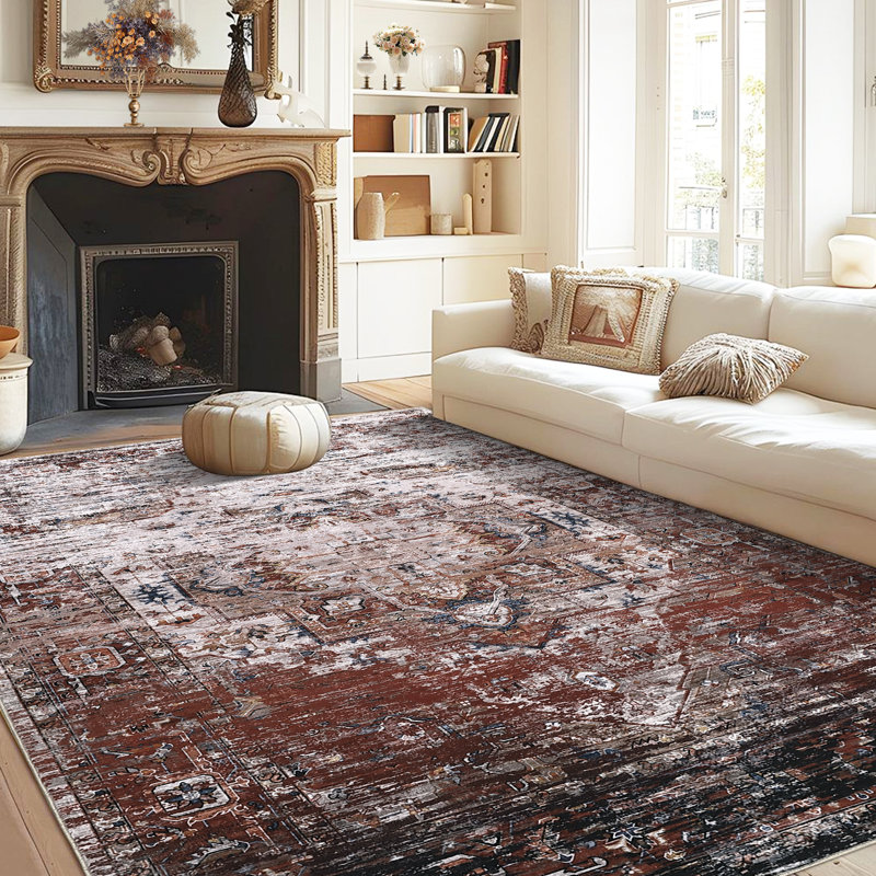 Tapis oriental antidérapant avec envers en caoutchouc pour salle de séjour, Rectangle 5 pi x 7 pi