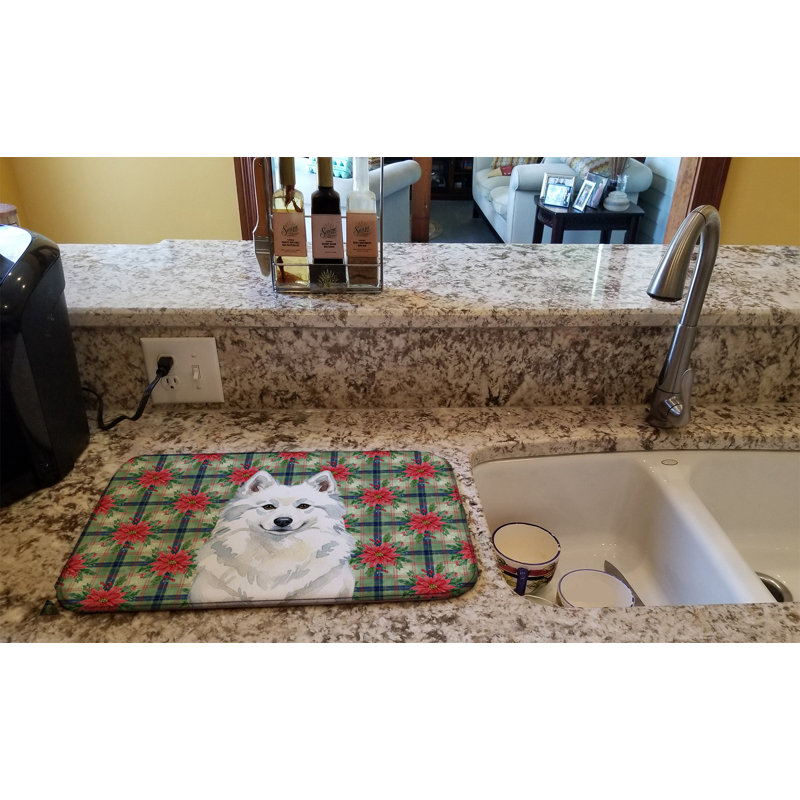 Tapis de vaisselle American Eskimo Christmas PoinsettIas