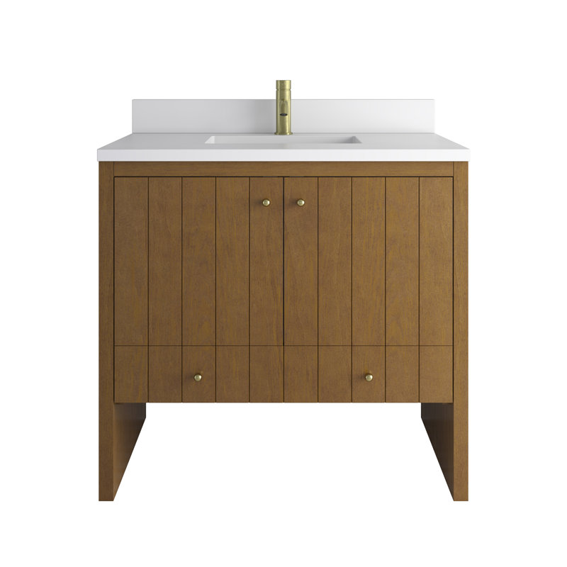 Hudson 36" Single Bathroom Vanity, White Zeus, Single-Hole, Honey Oak