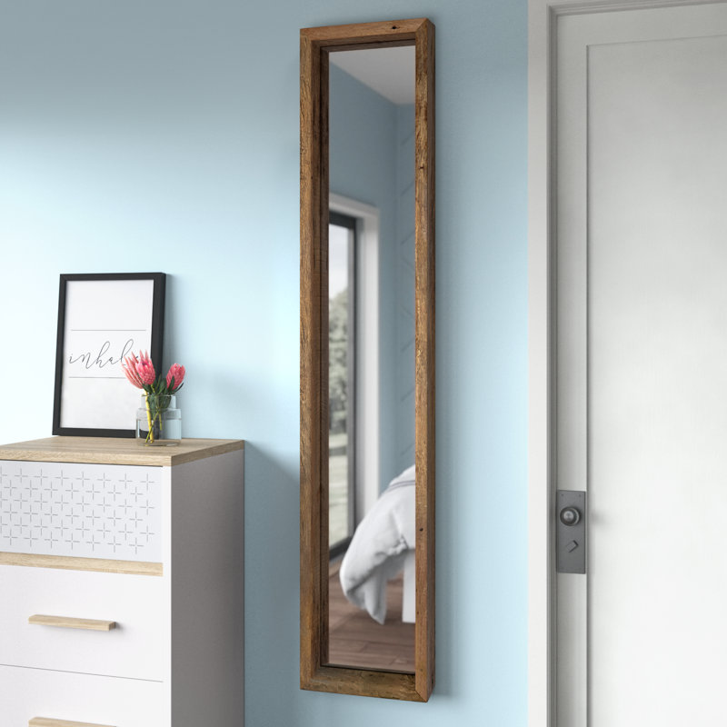  Miroir mural en bois avec cadre en bois - H 60 "brun patiné avec suspension horizontale ou verticale
