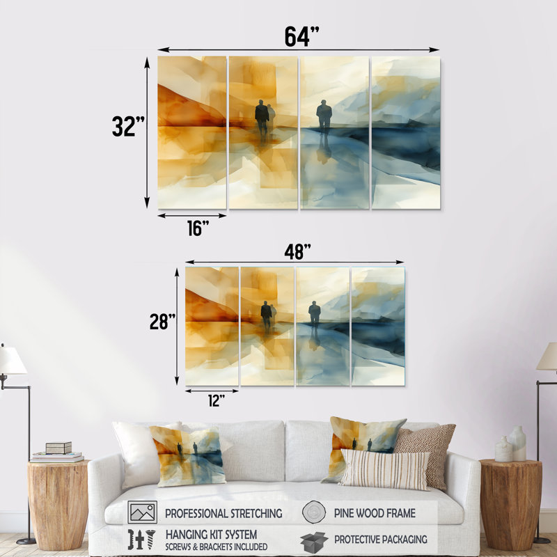 Abstrait marchant vers l'inconnu I - Art mural moderne - Art mural abstrait pour le salon, H 32 po x l 64 po