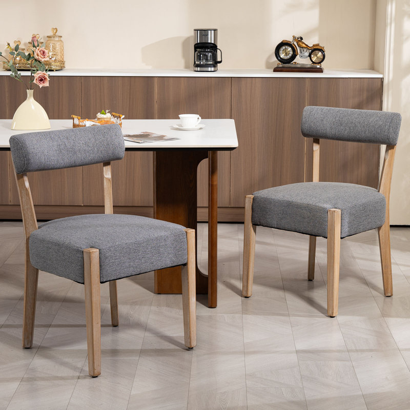Linen Upholstered Solid Wood Side Dining Chairs, Gray