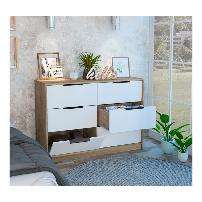 Commode rectangulaire 6 tiroirs Longhill, Blanc