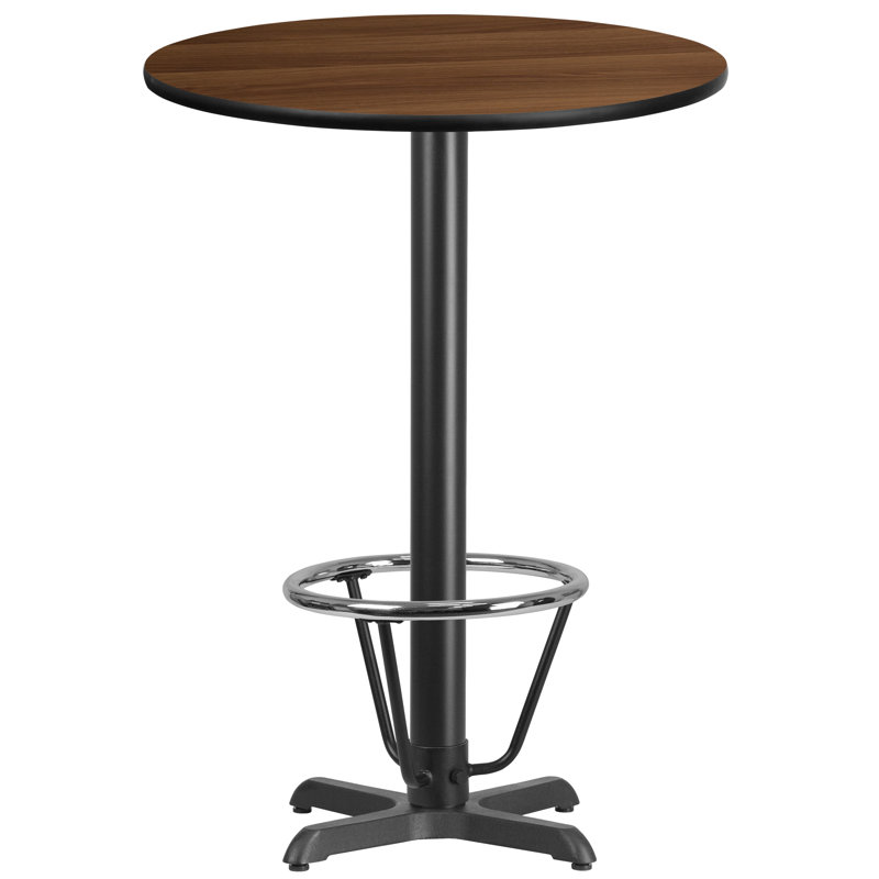 Plateau de table rond en stratifié 24 po Baskin avec base de table à hauteur de bar 22 po x 22 po, Noyer