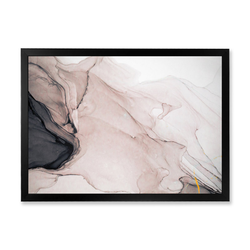 Gris et blanc marbré fluide - art mural moderne sur toile, Impression noire sur toile encadrée, H 8 po x l 12 po x P 1 po