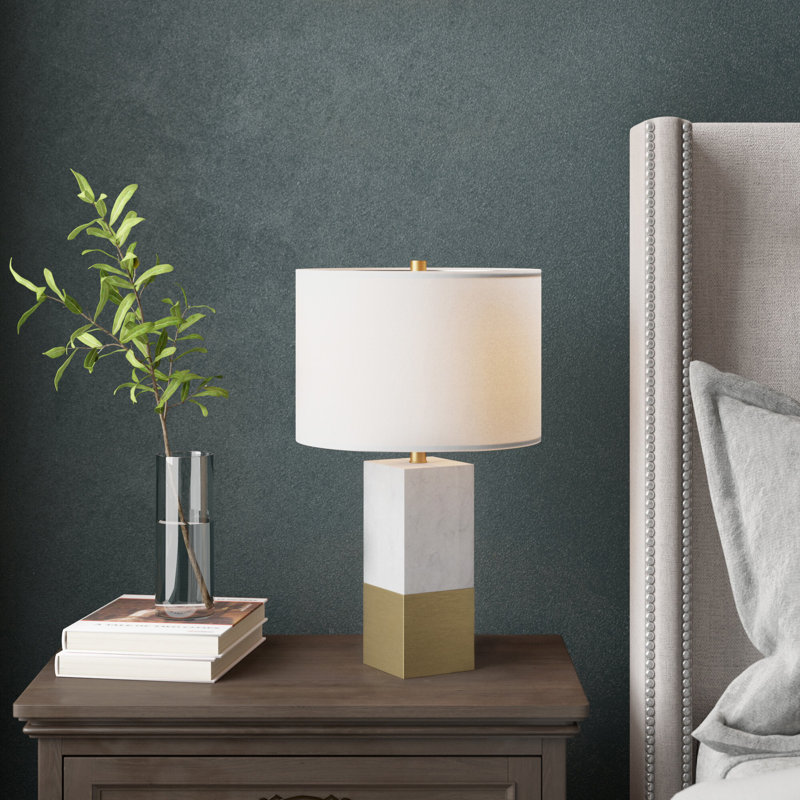 Lena Table Lamp, Brass/Carrara Marble