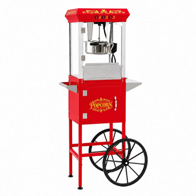 Machine à maïs soufflé avec chariot - bouilloire de 10 oz, chariot à machine à maïs soufflé 800 W avec plateau chauffant pour 48 tasses par lot pour les réunions de famille et les salles de cinéma