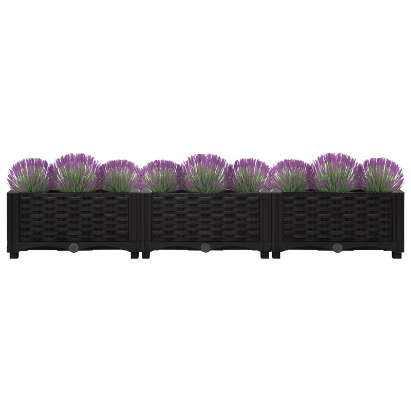 Tenica Planter Raised Flower Bed with Rattan Look Plant Box Polypropylene, 9.1" H x 47.2" W x 15.7" D