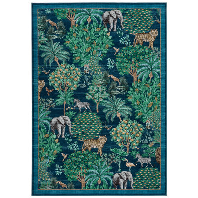 Tapis de couloir lavable à imprimé jungle pour salon et chambre à coucher