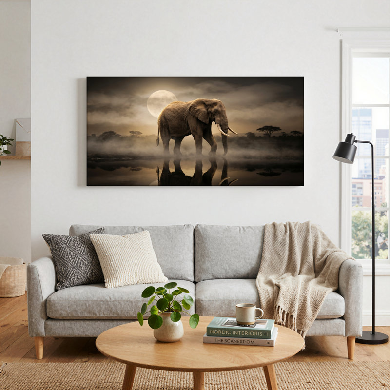 Éléphant lune, reproduction d'art sur toile, ensemble de 1, Toile tendue, L 32 po x H 16 po