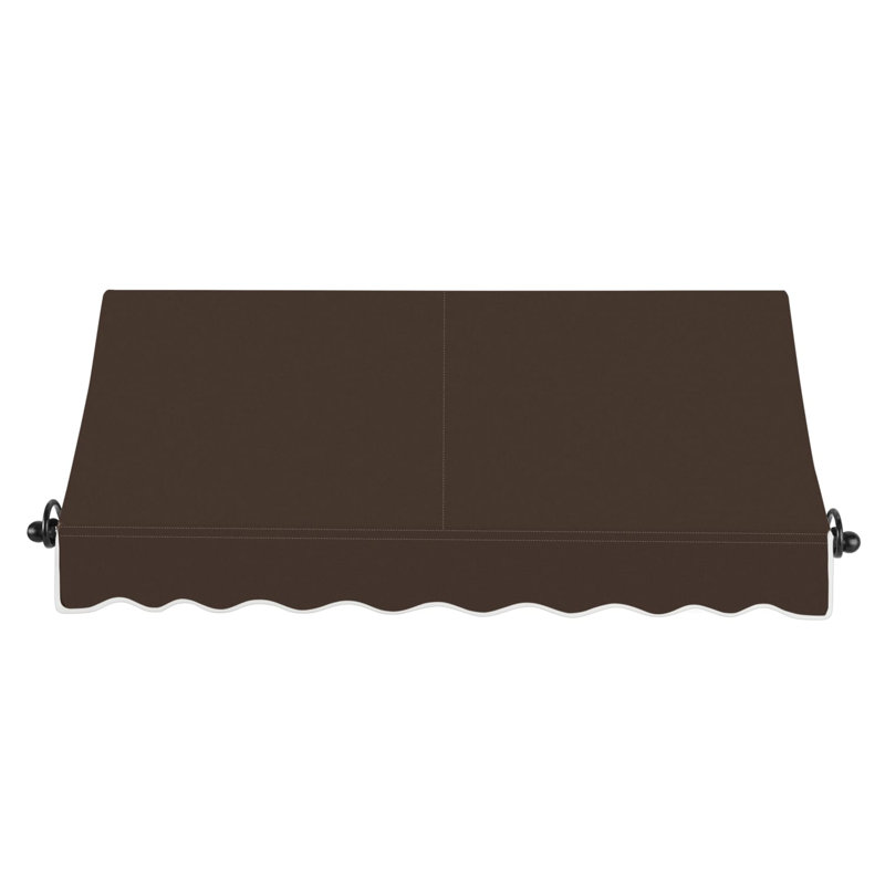 Awntech Charleston Acrylic Fabric Awning with Iron Scroll Arms, Brown, 18" H x 88.5" W x 36" D
