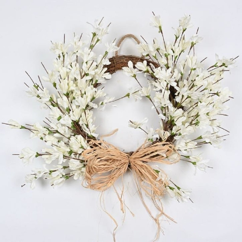 Couronne de bienvenue 24 po Forsythia, Blanc / brun