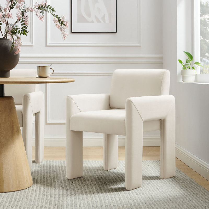 Fauteuil de salle à manger Daven en velours résistant aux taches Davab, Albâtre, Albâtre