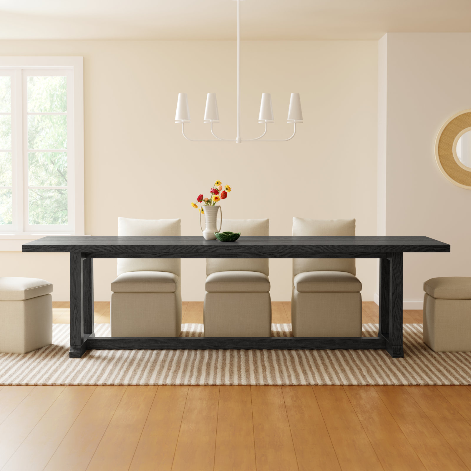 Daila Dining Table, Black, 30" H x 39.25" W x 110" L