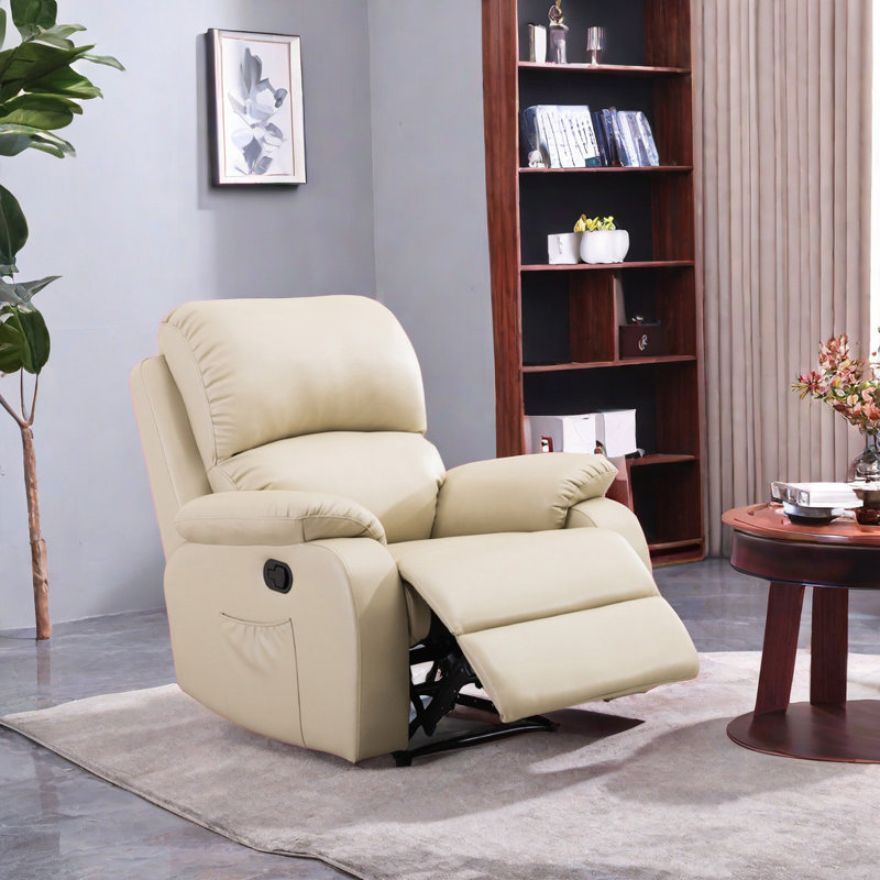 Fauteuil inclinable pivotant en similicuir Kundani, Crème