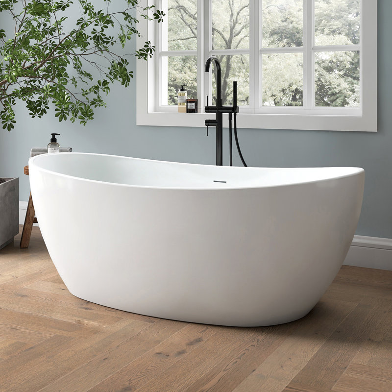 Tidal 60'' Acrylic Freestanding Tub Freestanding Soaking Bathtub, White