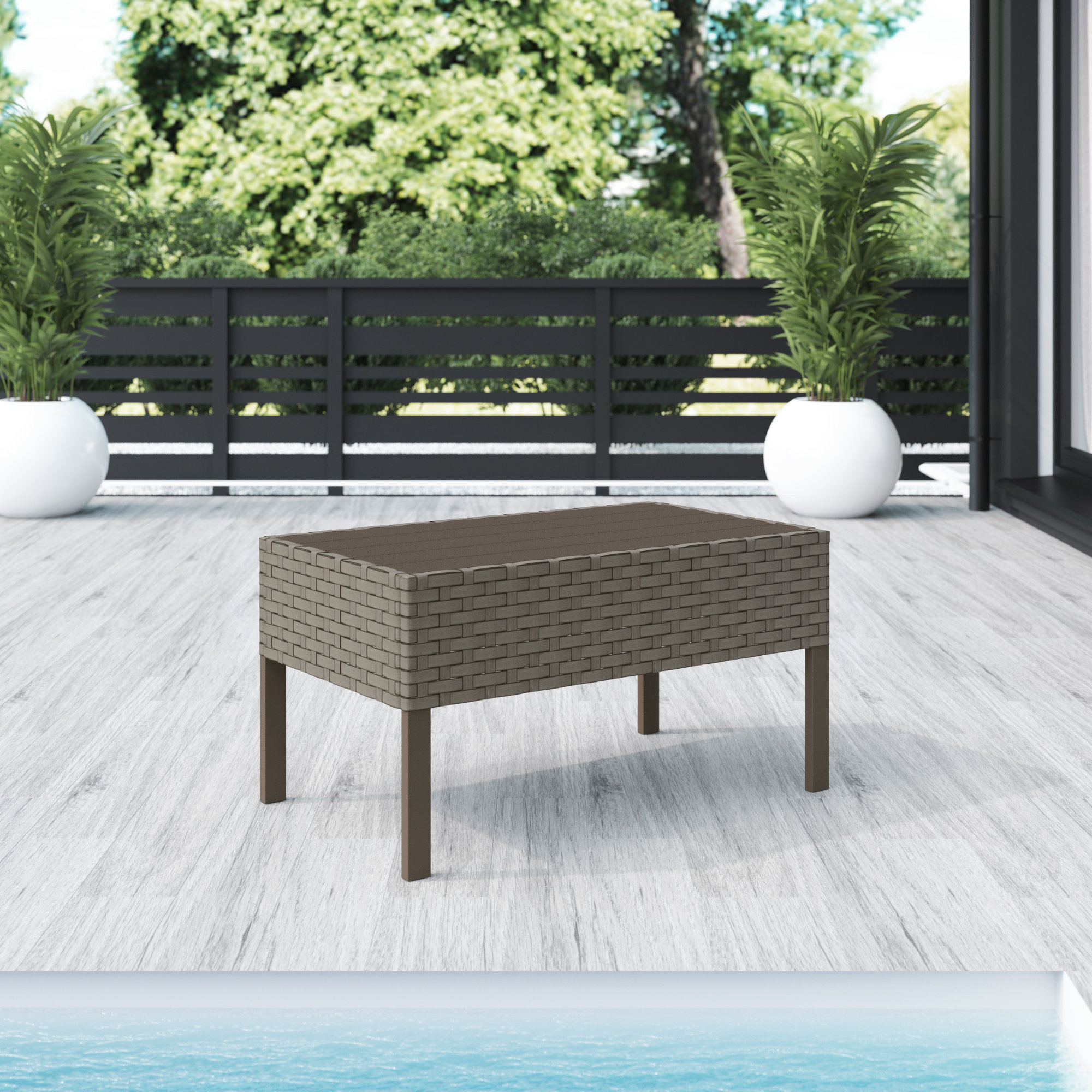 Wade Logan® Avalisse Outdoor Coffee Table in Summer Fog Wicker & Reviews | Wayfair