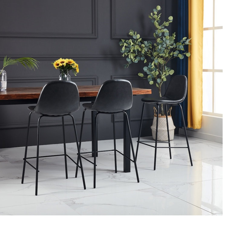 Ellis Kody  Vegan Leather Bar Stools 30'' (Set of 2), Black