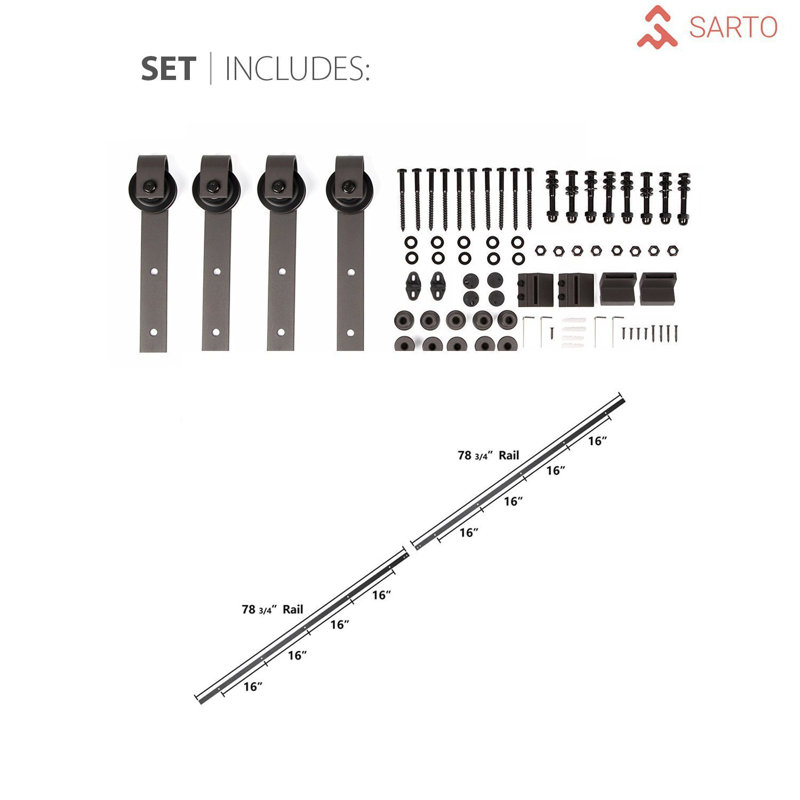 Modern Black Frosted Glass Double Barn Door Kit 72 x 80