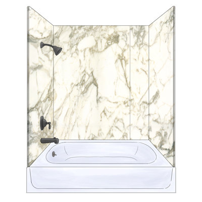 Polymarm 72" W 60" H 33" D Three Wall Composite Tub Wall Panel Surround - 72" Backwall with Seam