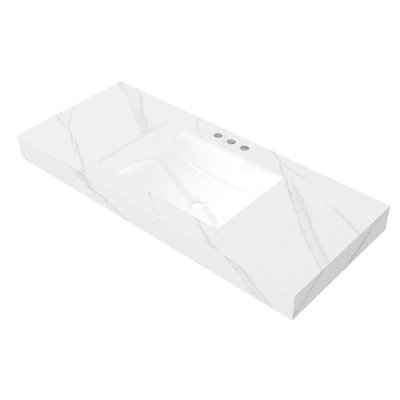 48" Muri Carrara White Sintered Stone Countertop And Undermount Ceramic Basin With Three Standard Pre-drilled Faucet Hole, No Cabinet, No Faucet And Sink Cover