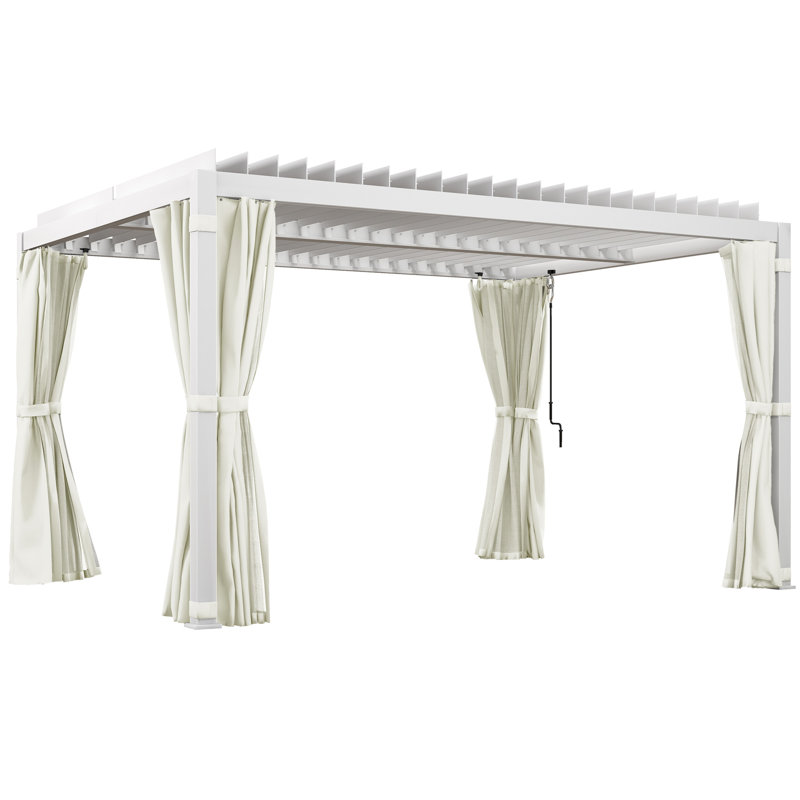 Aluminum Pergola with Canopy, White, 88.25" H x 154" W x 115" D