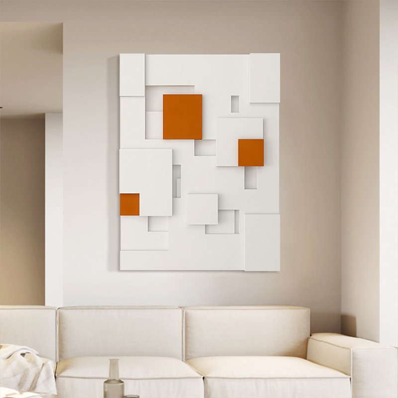 Art mural Mid-Century moderne en toile pour salon, H 41,34 po x l 27,56 po, Orange